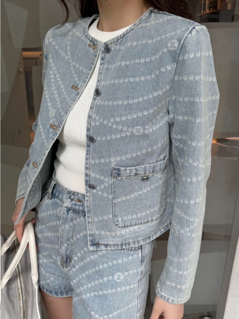 Chanel Coco Girl Wash Blue Denim Jacket with Precious Chain Print
