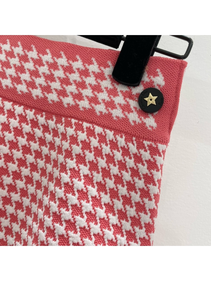 Dior Houndstooth Knit Skirt Pink