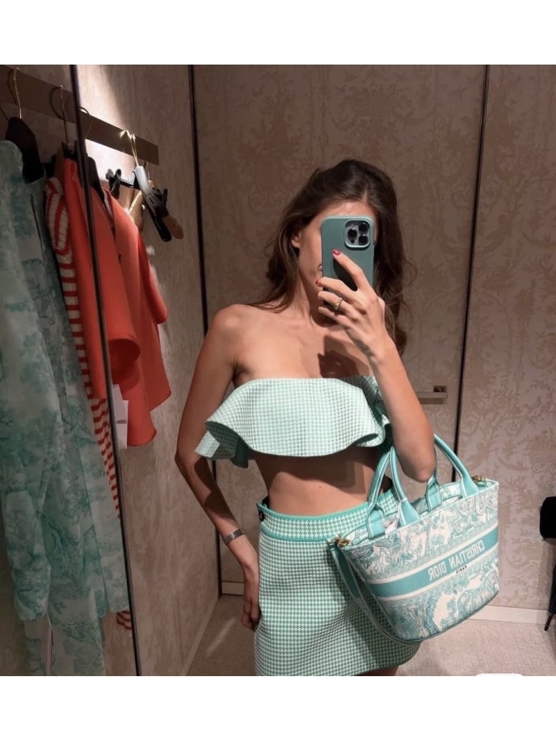 Dior Houndstooth Knit Skirt Green