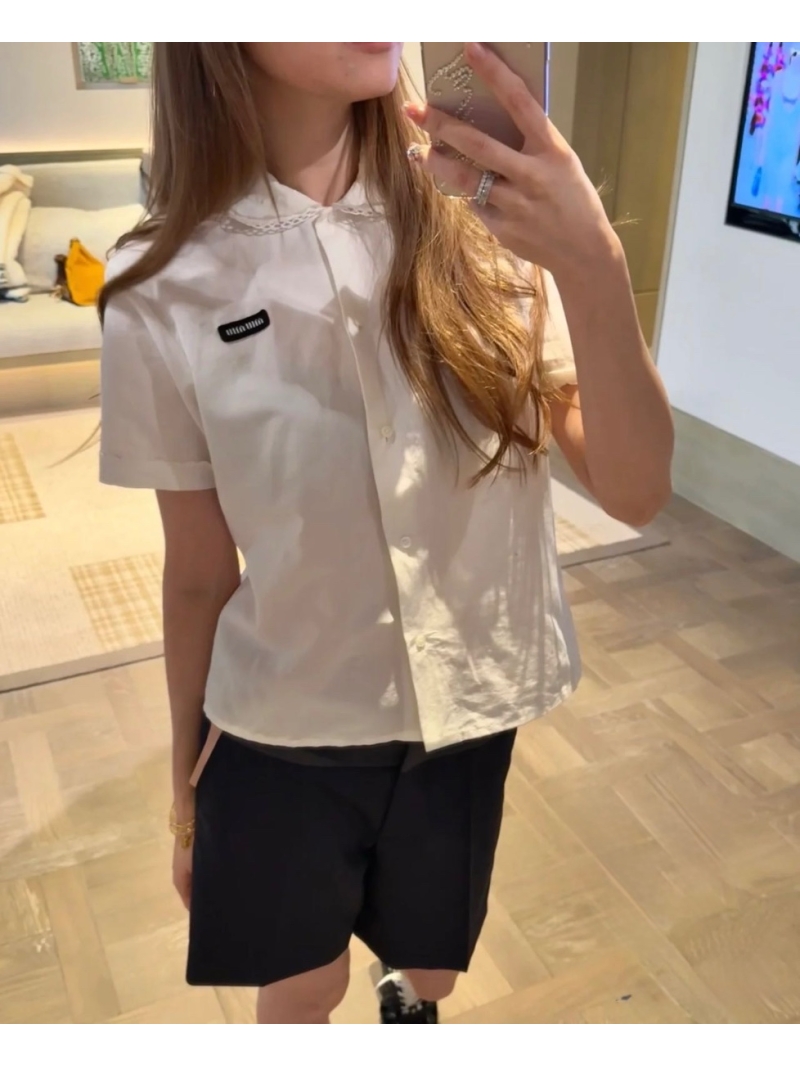 Miu Miu New 2025 Double-Layer Collar White Blouse