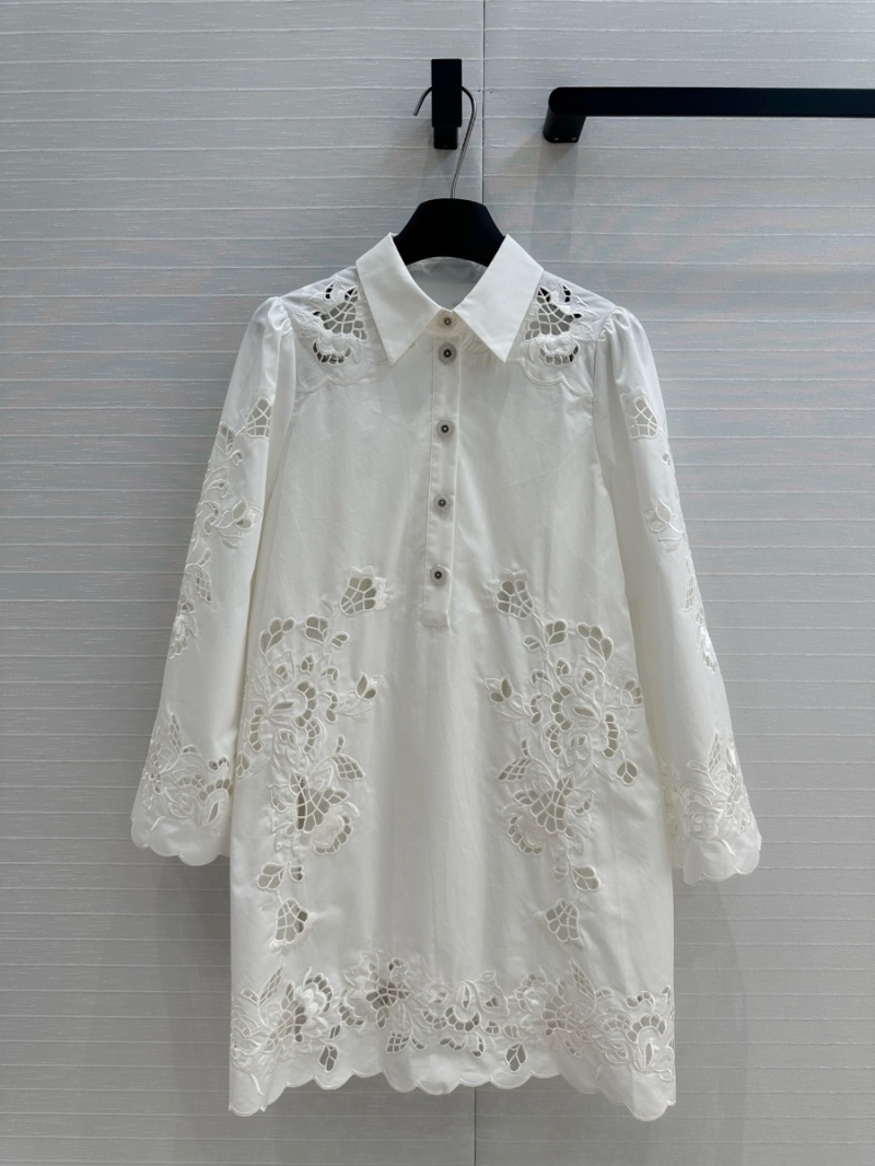 Dolce & Gabbana D&G 2025 French Girl Long Sleeve Embroidered Shirt Dress with Inner Slip