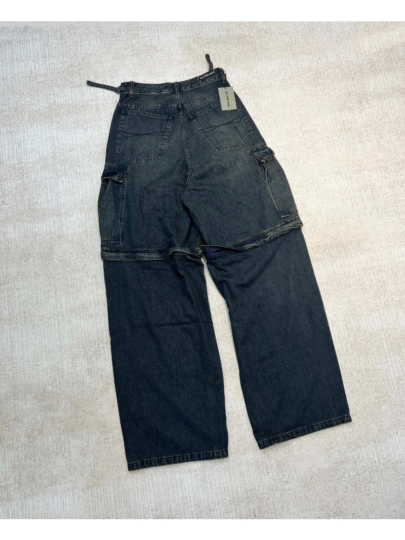 Balenciaga Cargo Vintage Washed Denim Cargo Pants - Wide Leg