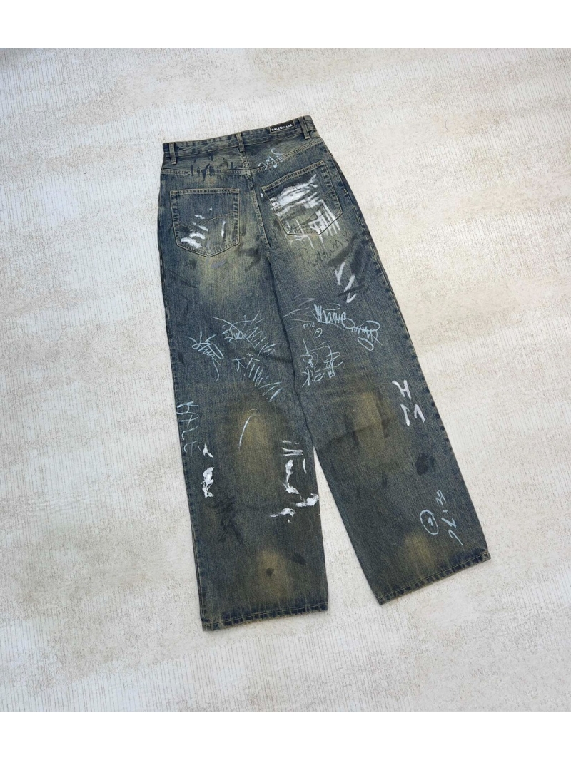 Balenciaga Graffiti Washed Denim Jeans - Baggy Fit
