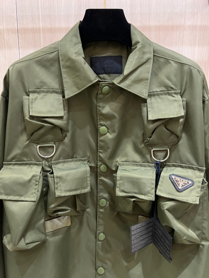 Prada Re-Nylon Multi-Pocket Utility Jacket. Olive Green