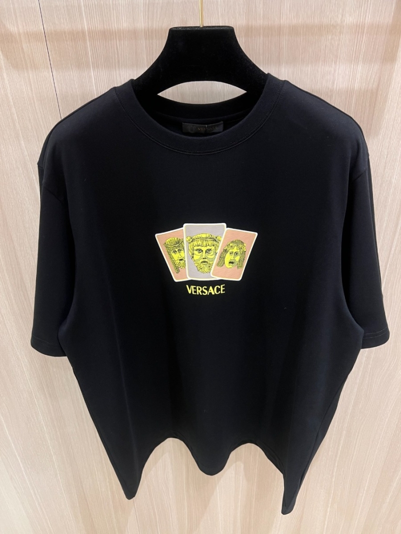 Versace Playing Cards Head Cotton T-Shirt - Black