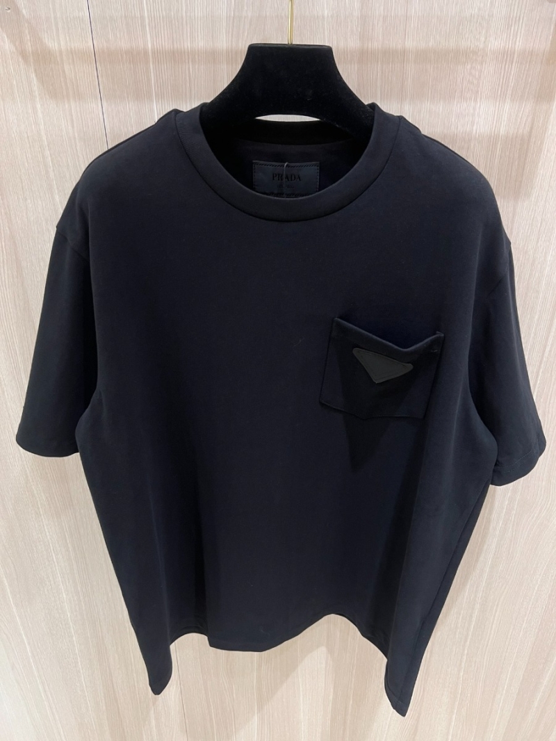 PRADA Pocket Label Pure Cotton Short-Sleeve T-Shirt. Classic Black