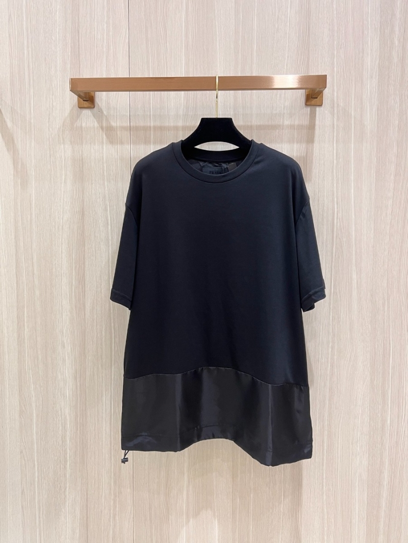 PRADA Nylon Patch Triangular Logo Short-Sleeve T-Shirt. Black