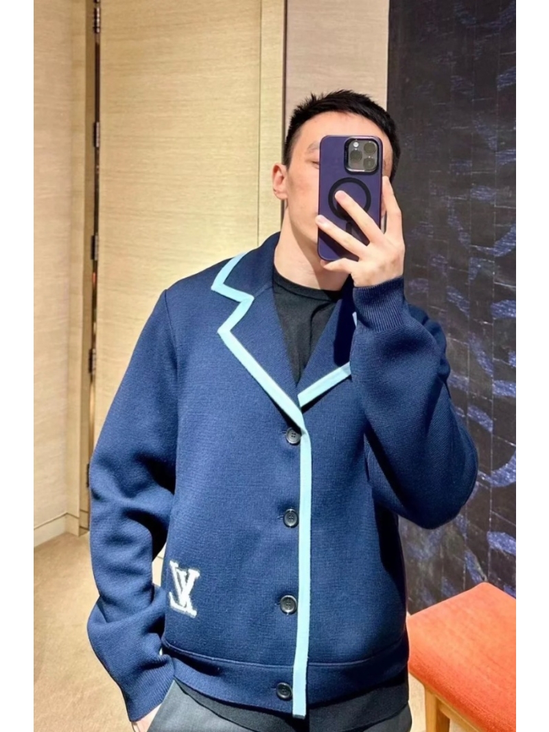 LouisVuitton LV Pharell 2024 Tyler Wool-Blend Blue Trimmed Cardigan Suit with Shorts