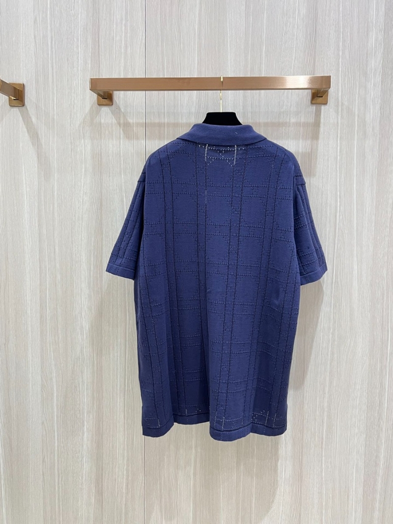Dior 24SS Spring/Summer Small Label Trellis Pattern Openwork Knit Short Sleeve Polo navy blue