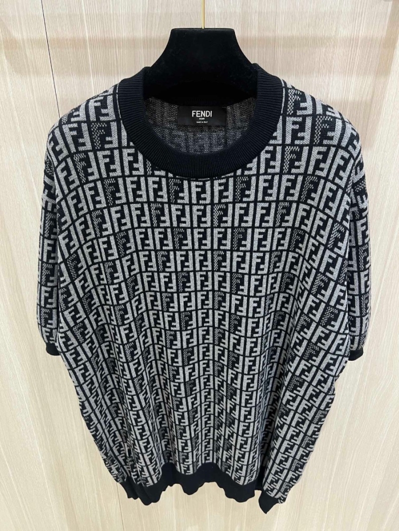 Fendi Full Print Double F Jacquard Knit Short Sleeve. Black