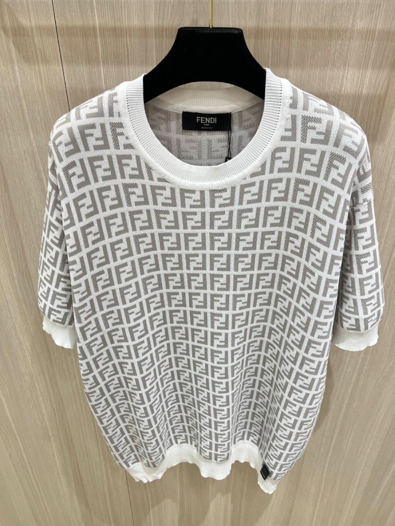 Fendi Full Print Double F Jacquard Knit Short Sleeve. White