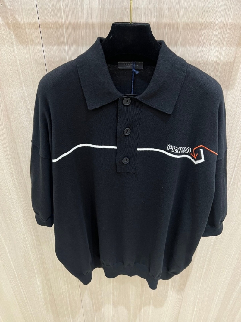 Prada Arrow Polo Merino Wool Short Sleeve – Black