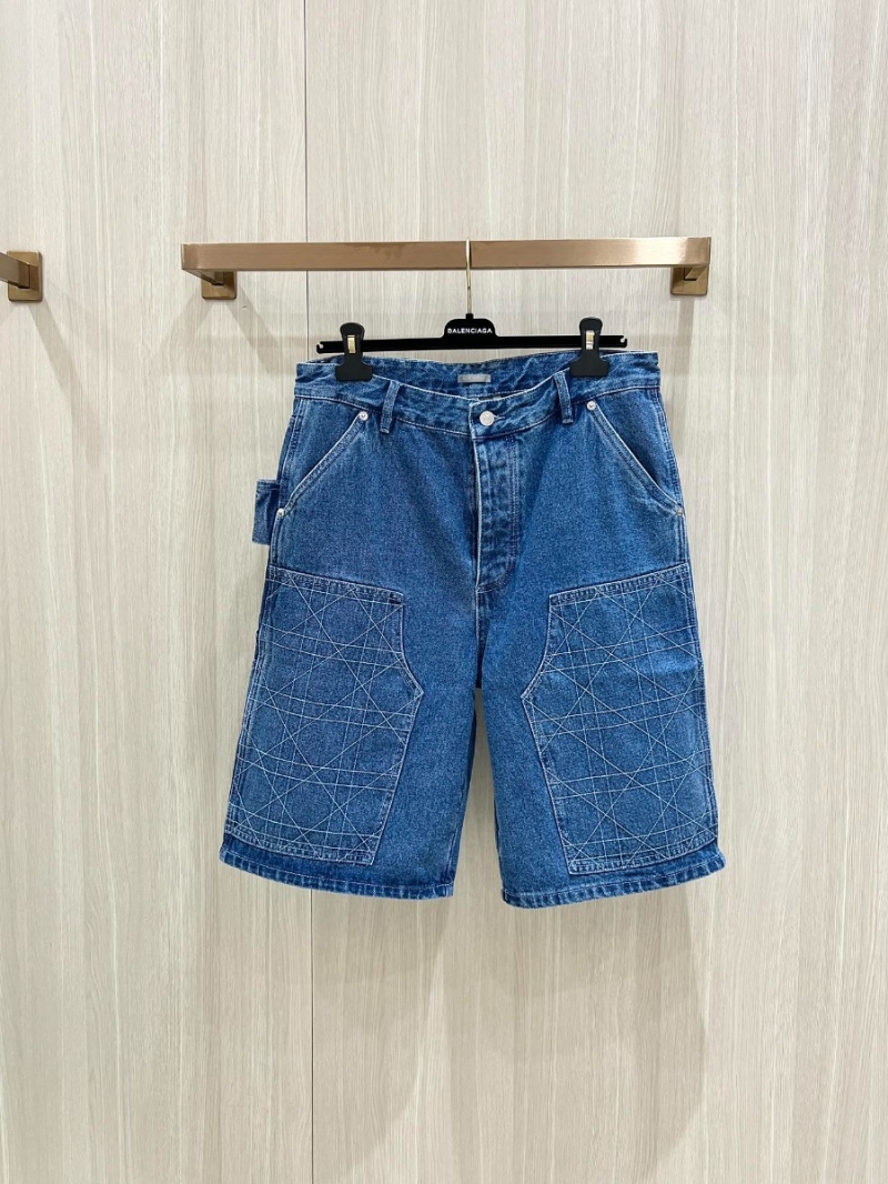 Dior New Arrivals Diamond Pattern Embroidered Denim Shorts