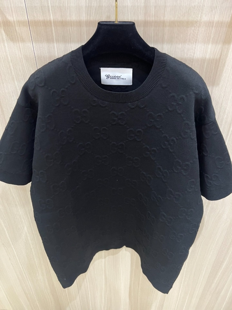 Gucci Collection Luxury Knit Cotton Short Sleeve - Black Jacquard