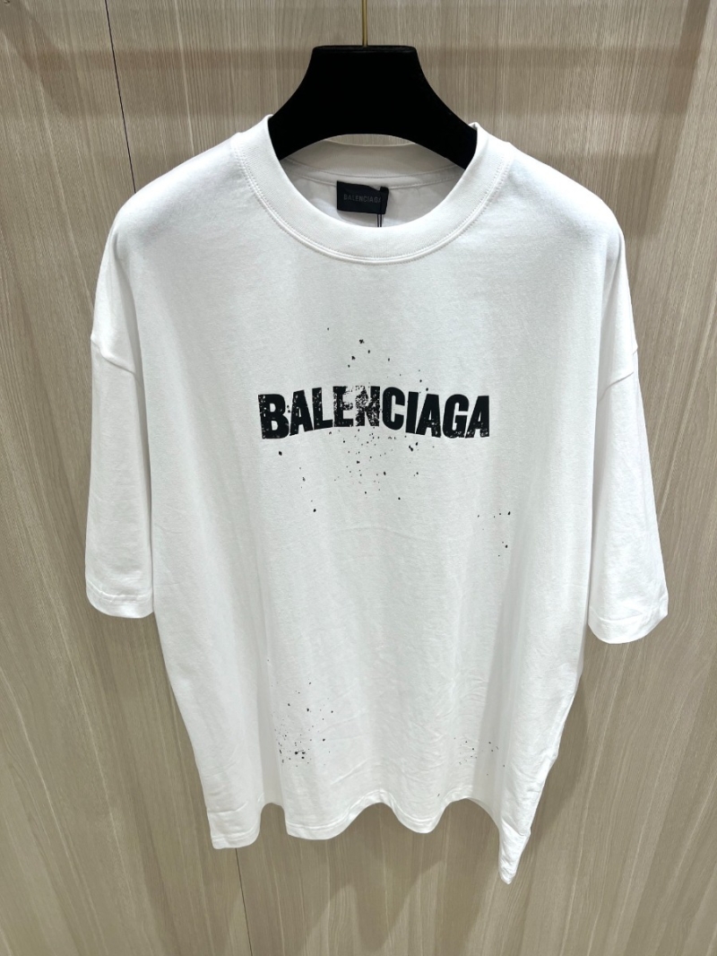 Balenciaga Summer Collection Distressed Letter Splatter Print Short Sleeve. White