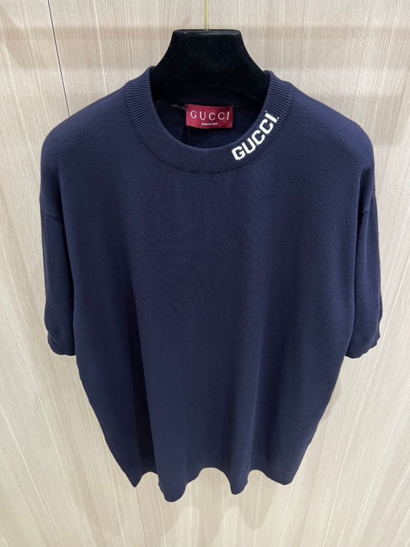 Gucci Men's 24SS Jacquard Letter Collar Knit Short Sleeve