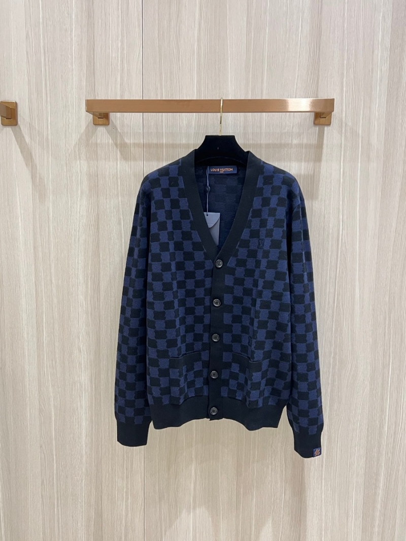 Louis Vuitton LV 2024 Collection Wavy Damier Wool Knit Cardigan in Navy