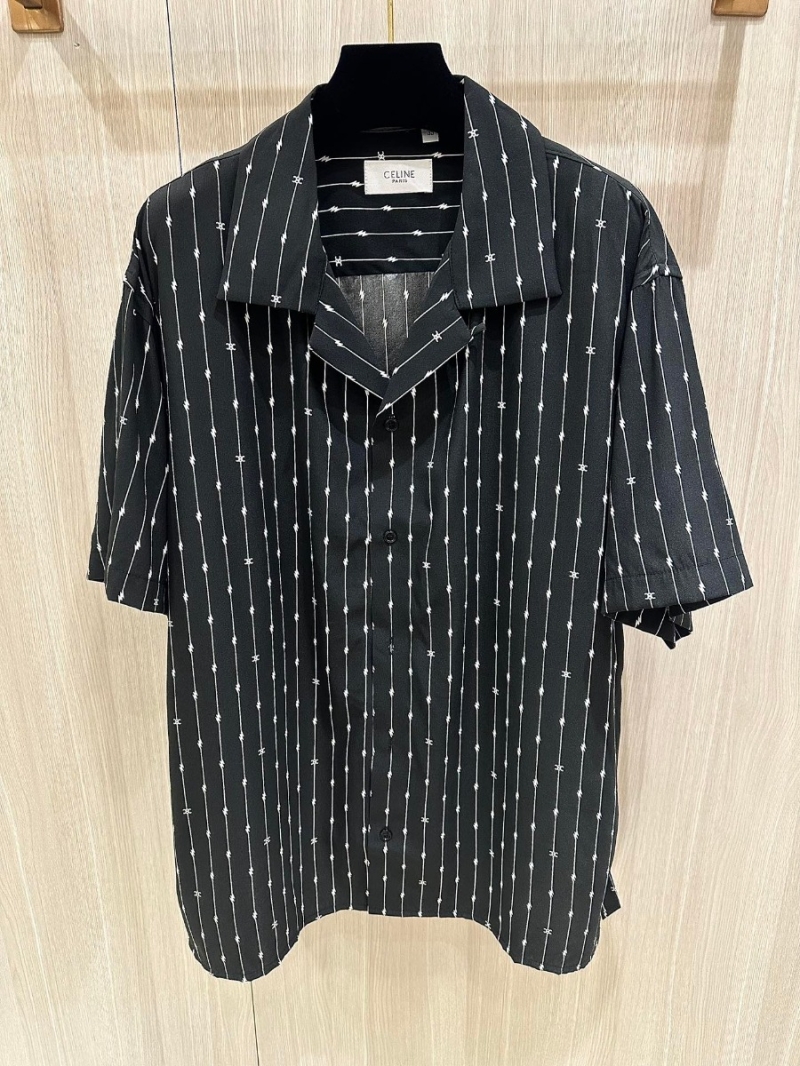Celine Arc de Triomphe Striped Silk Shirt – Short Sleeve – Black/White