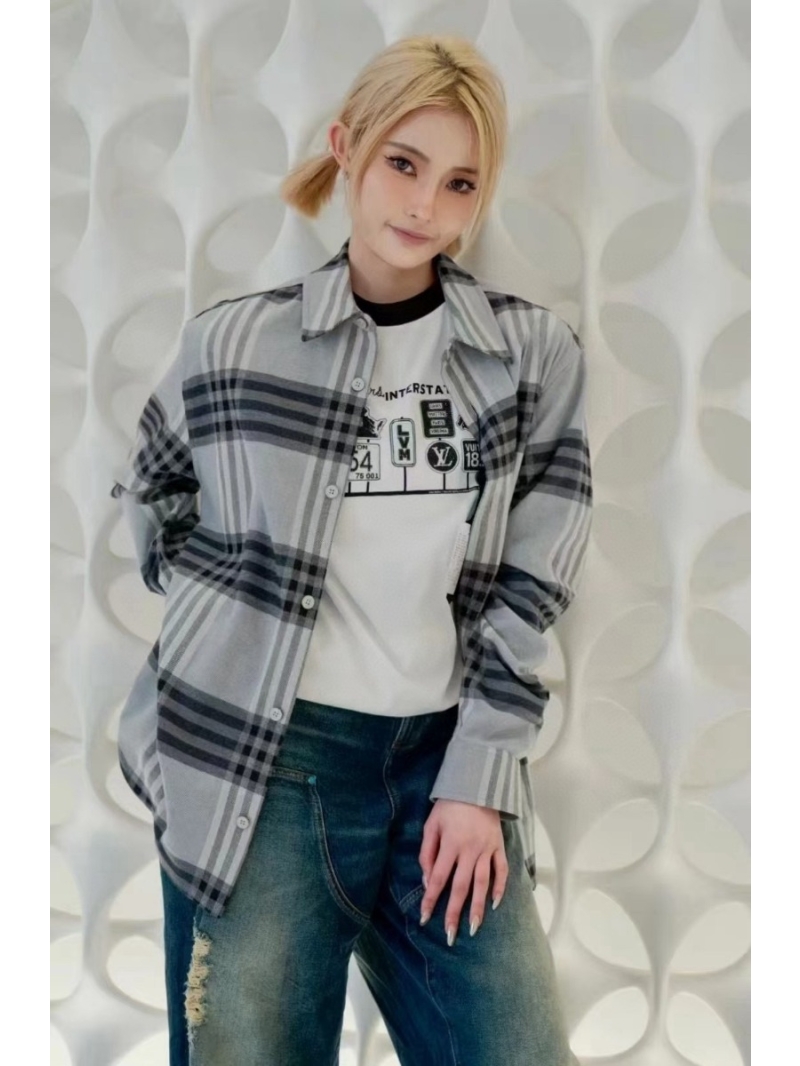 Louis Vuitton LV Fall/Winter 2024 Western Aesthetic Jacquard Flannel Checkered Shirt in Gray