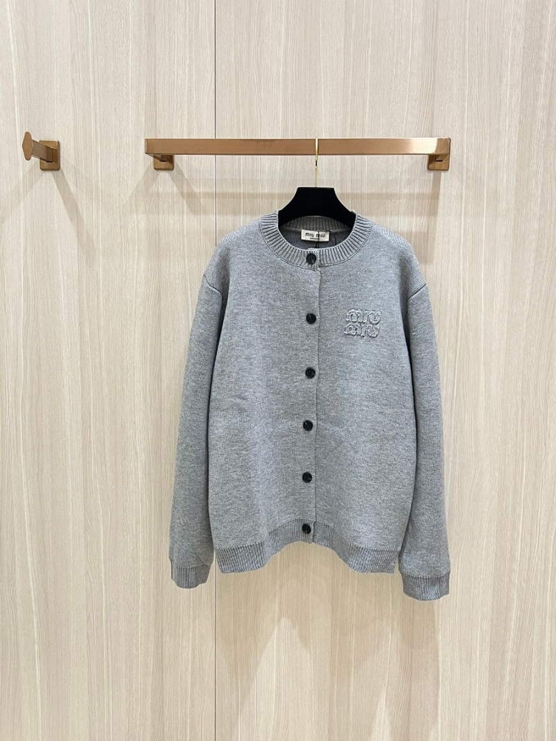 Miu Miu Embroidered Wool Knit Cardigan – Light Grey