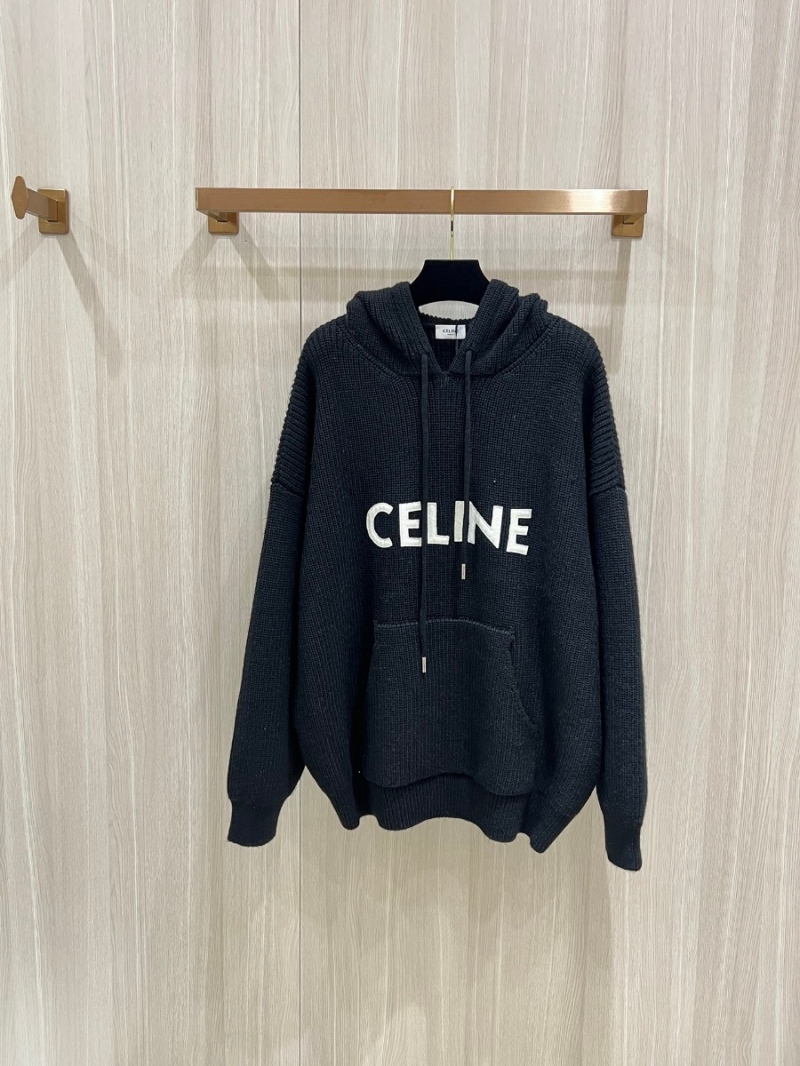 Celine Letter Wool Knit Hoodie – Black
