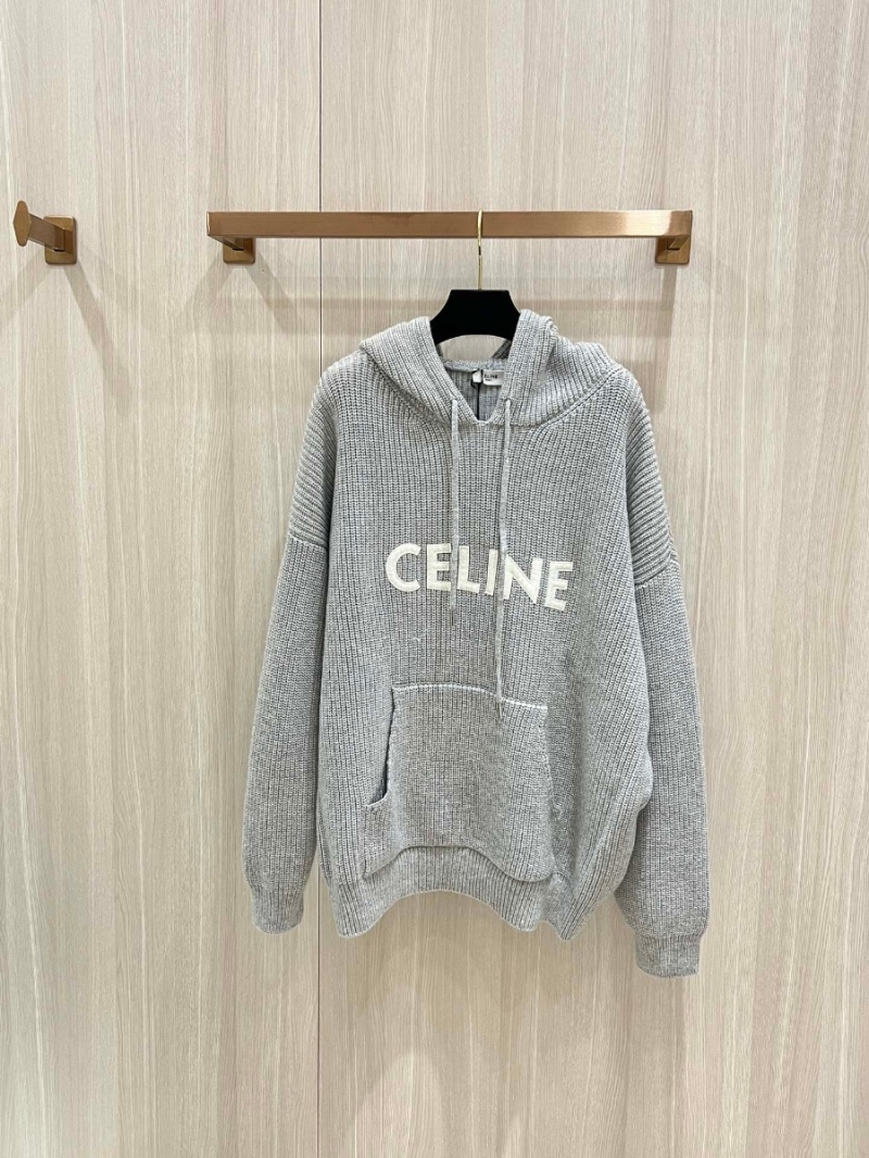 Celine Letter Wool Knit Hoodie – Grey