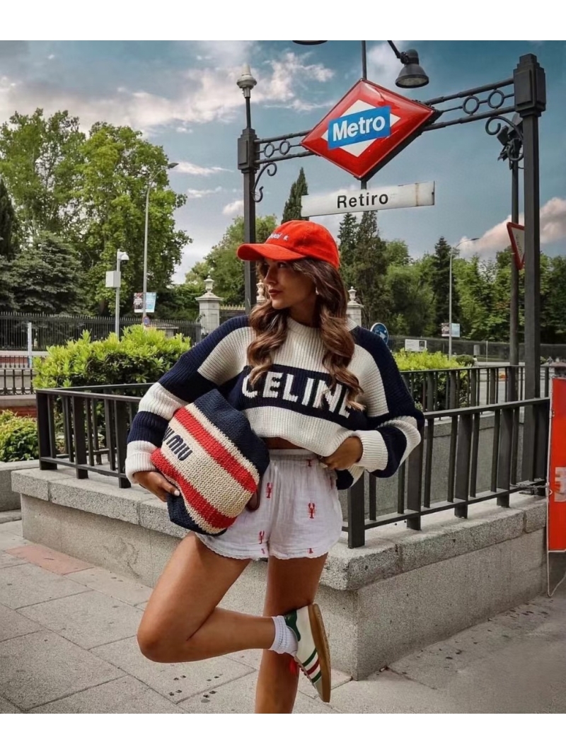 CELINE Striped Wool Chunky Knit Sweater – Unisex