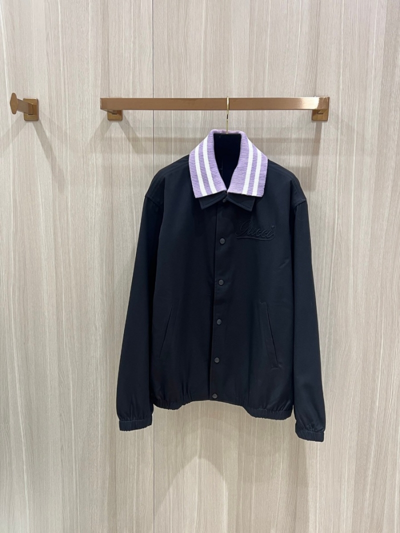 Gucci New Release. Detachable Collar Jacket (Black/Purple Striped)