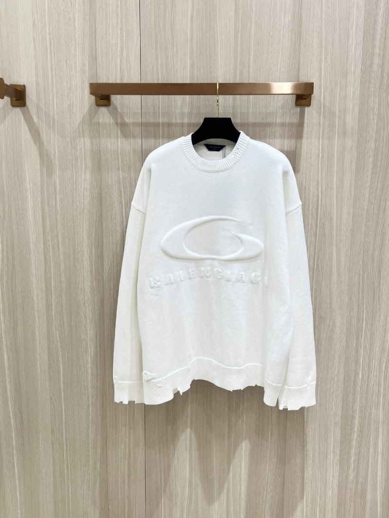 BALENCIAGA New Release. 3D Logo Distressed Knit Sweater (White)