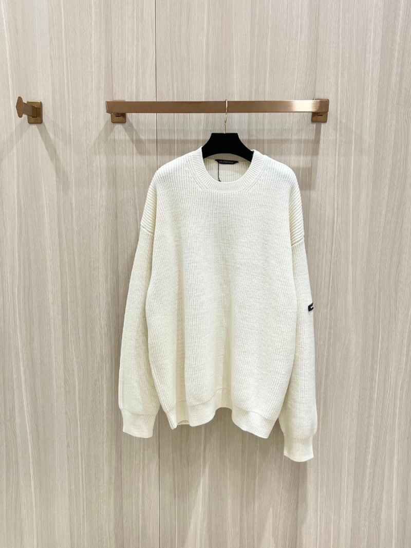 BALENCIAGA New Release. Logo Patch Solid Knit Sweater White