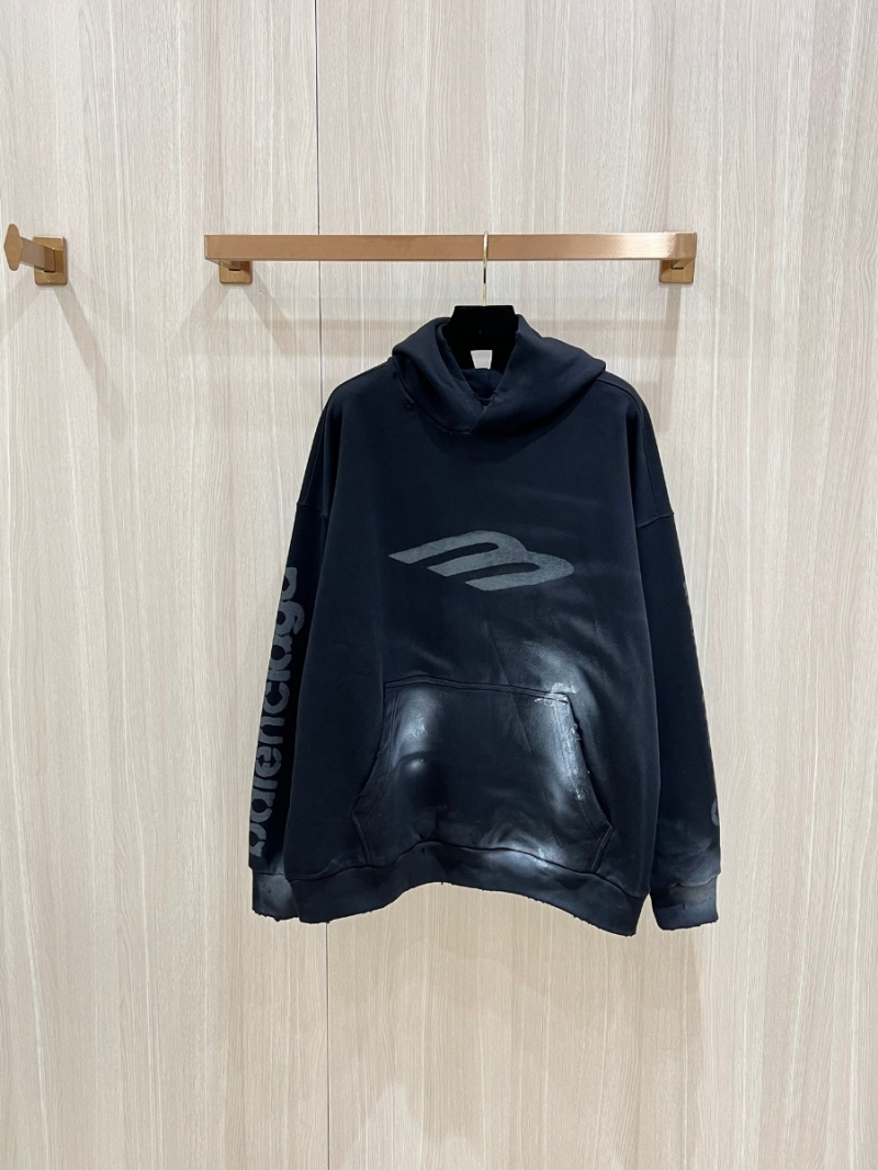 BALENCIAGA New Release. Distressed Dye Effect Hoodie Jacket (Black)