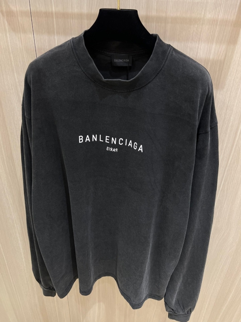 BALENCIAGA Washed-Out Mirror Letter Long-Sleeve Shirt Black