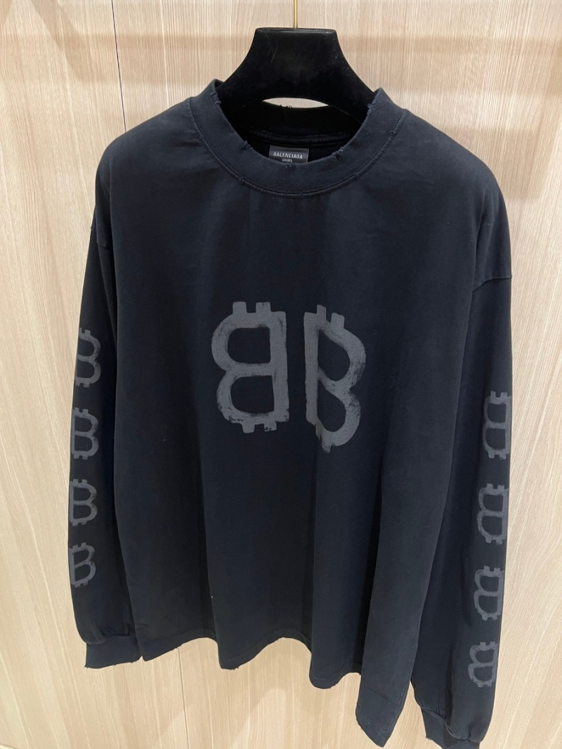 Balenciaga B Double B Cement Hand-Painted Long Sleeve T-Shirt. Black