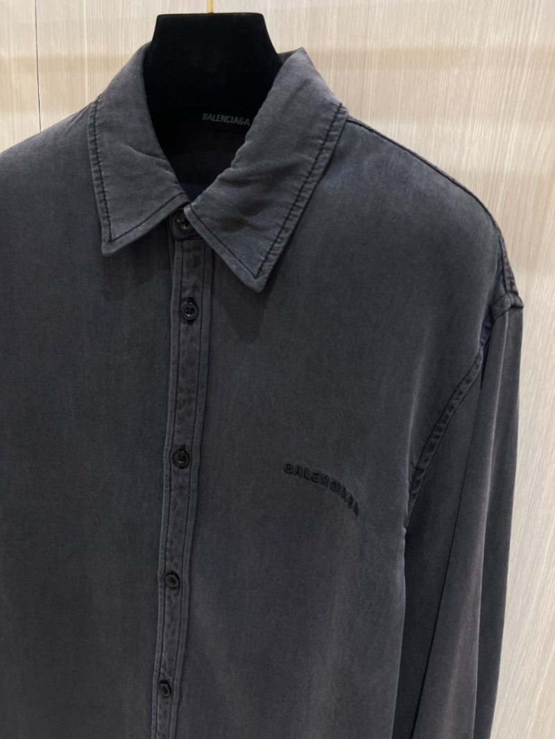 Balenciaga BCA Back Collection Embroidered Tencel Denim Shirt. Dark Washed Gray
