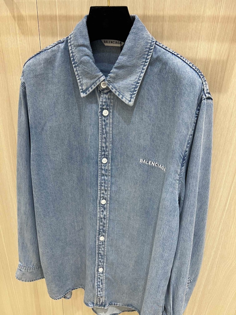 Balenciaga BCA Back Collection Embroidered Tencel Denim Shirt. Light Blue