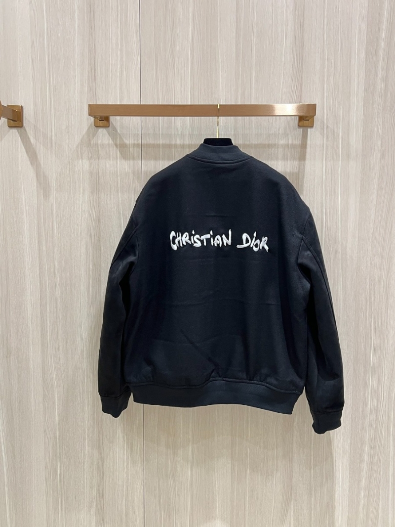 Dior New Arrival: Embroidered Front Baseball Jacket in Black Wool Blend