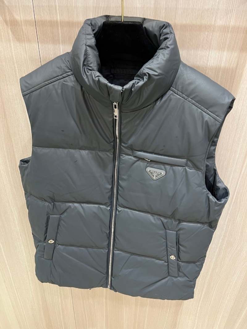 Prada Triangle Logo Goose Down Vest – Gray