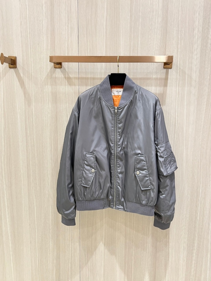 Celine Collection Stylish Polyester Bomber Jacket – Gray