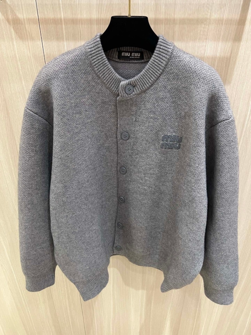Miu Miu Classic Wool Knit Cardigan. Gray