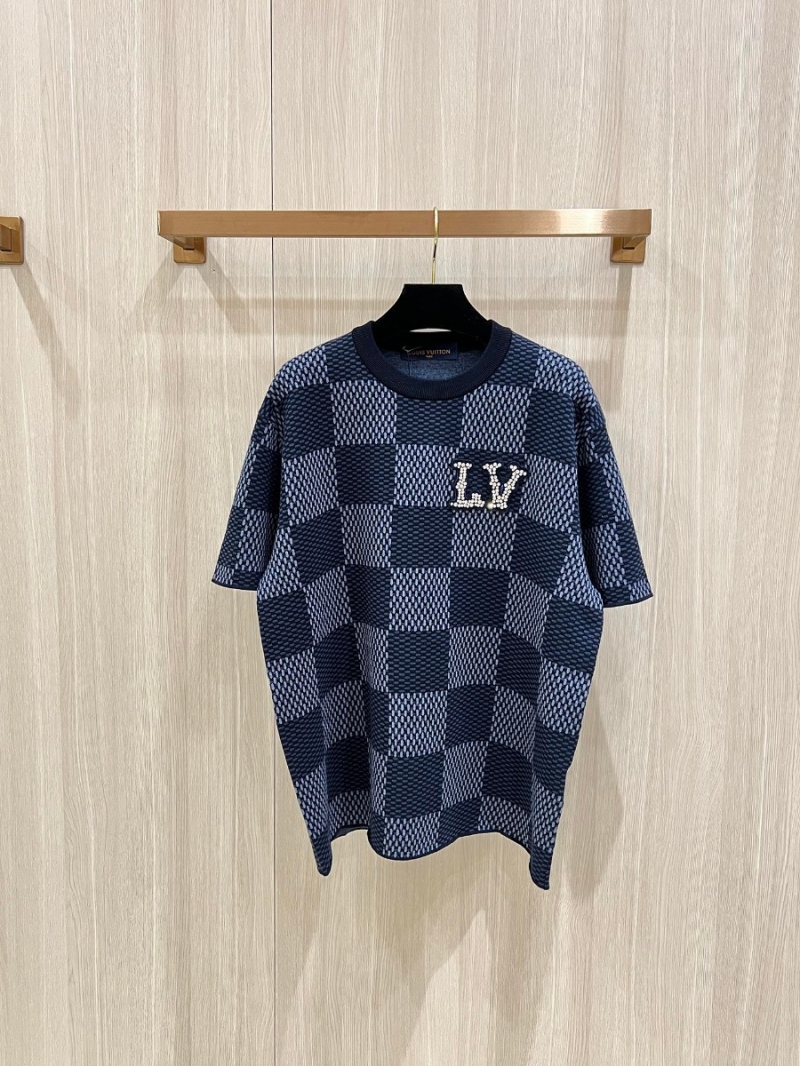 Louis Vuitton LV New Collection Luxury Checkered Knit Wool T-Shirt in Navy