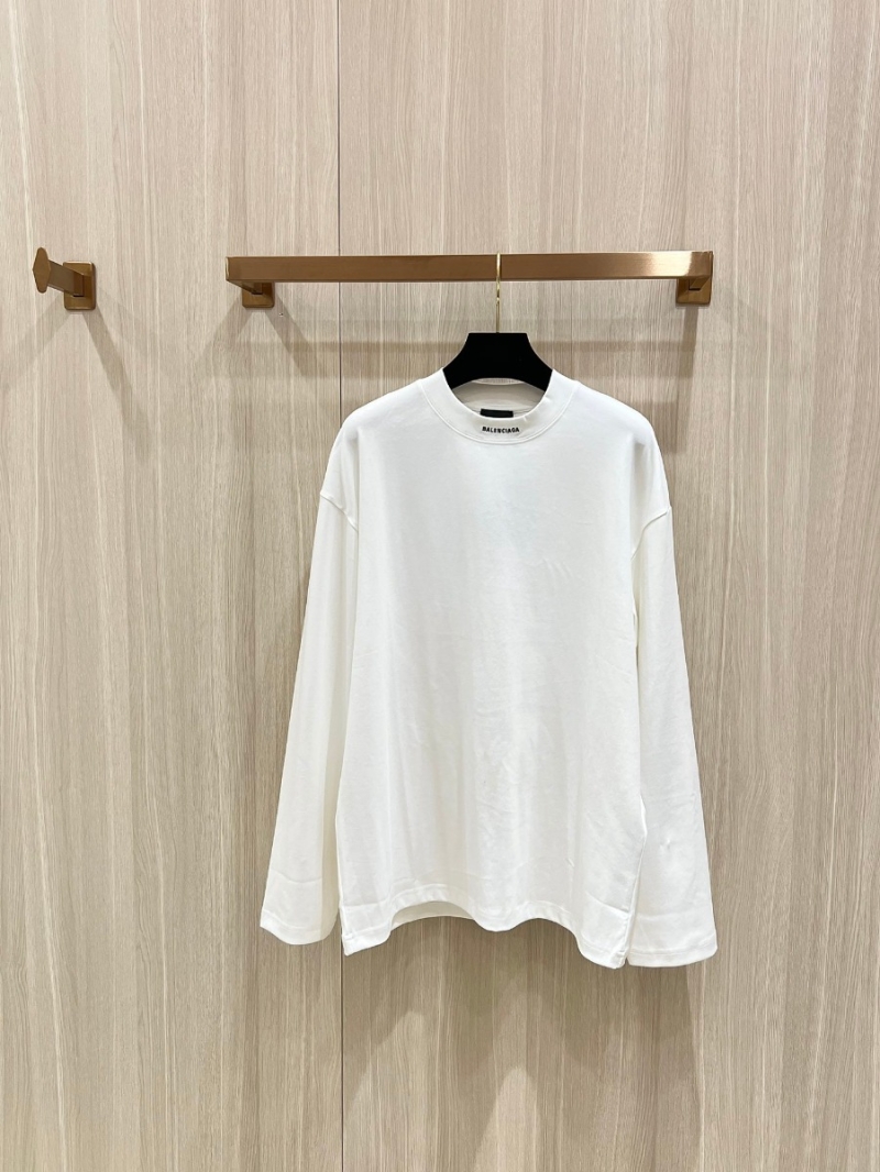 Balenciaga Winter Collection Embroidered Logo Long Sleeve T-Shirt – White