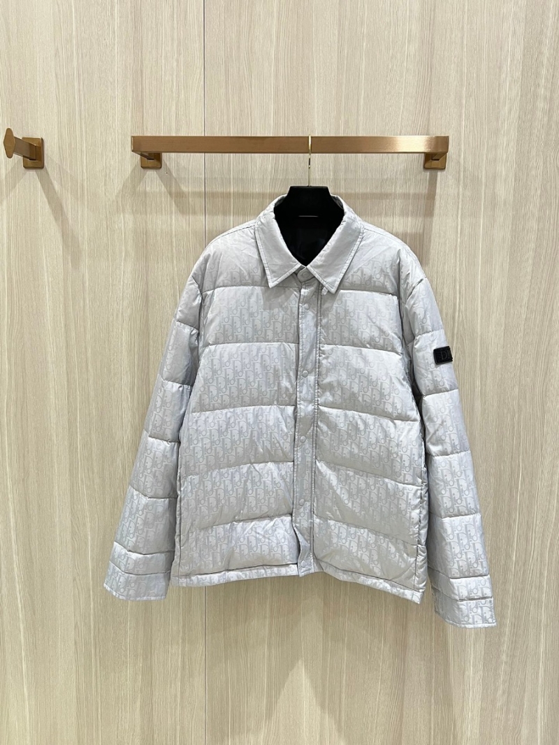 Dior Logo-Print Lightweight Down Jacket in Sleek Silver