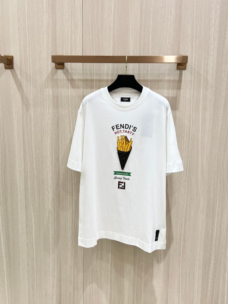 Fendi French Fries Embroidered Short-Sleeve T-Shirt White