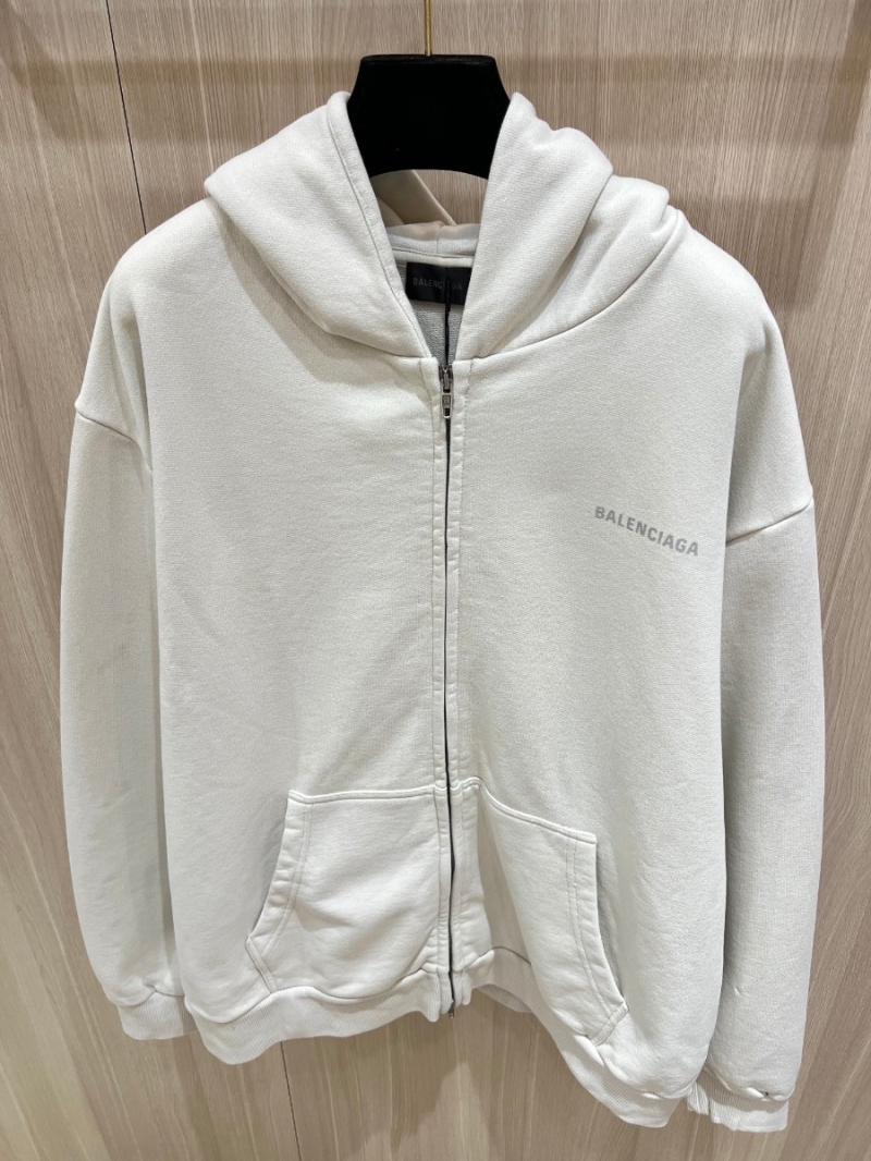 Balenciaga 24 FW Collection Reflective Letter Zip-Up Hoodie in Grey-White