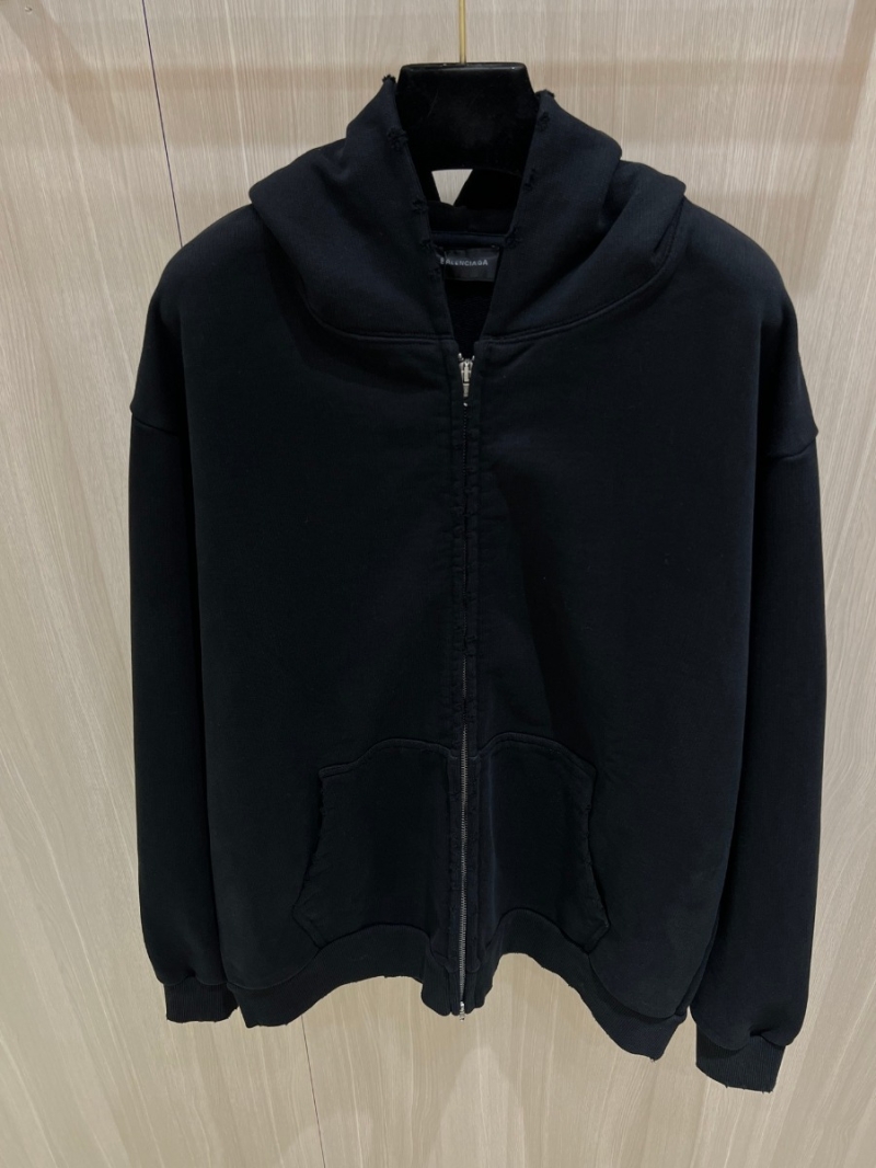 Balenciaga 24 FW Collection Distressed Letter Tape Zip-Up Hoodie in Black