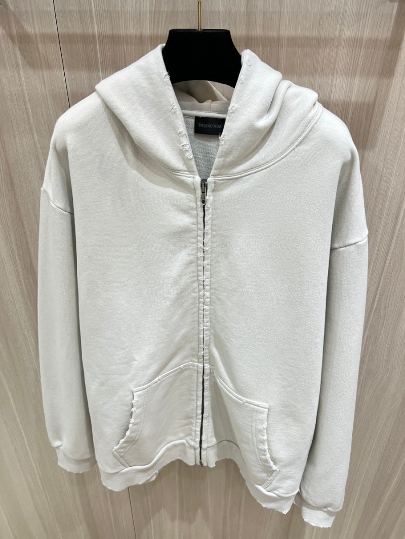 Balenciaga 24 FW Collection Distressed Letter Tape Zip-Up Hoodie in Grey - White