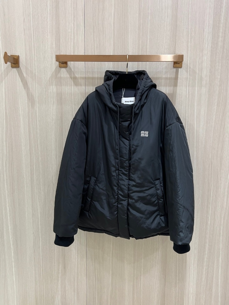 Miu Miu Hooded Down Jacket in Black