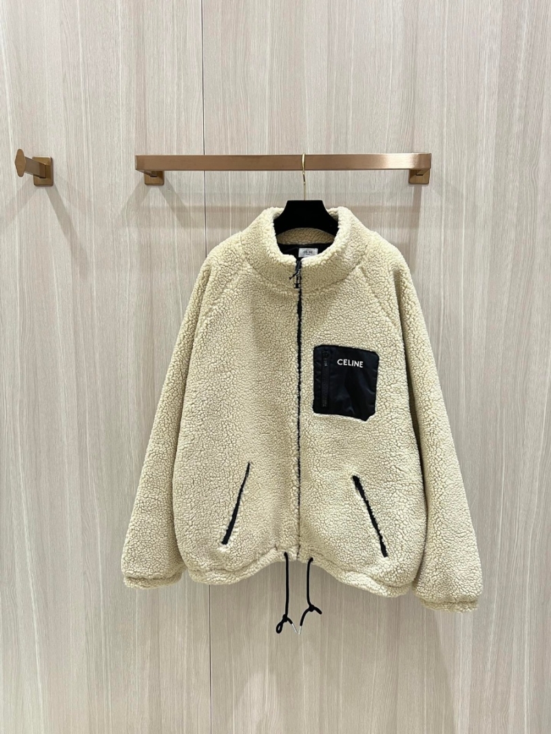 Celine Classic Sherpa Fleece Jacket in Neutral Beige