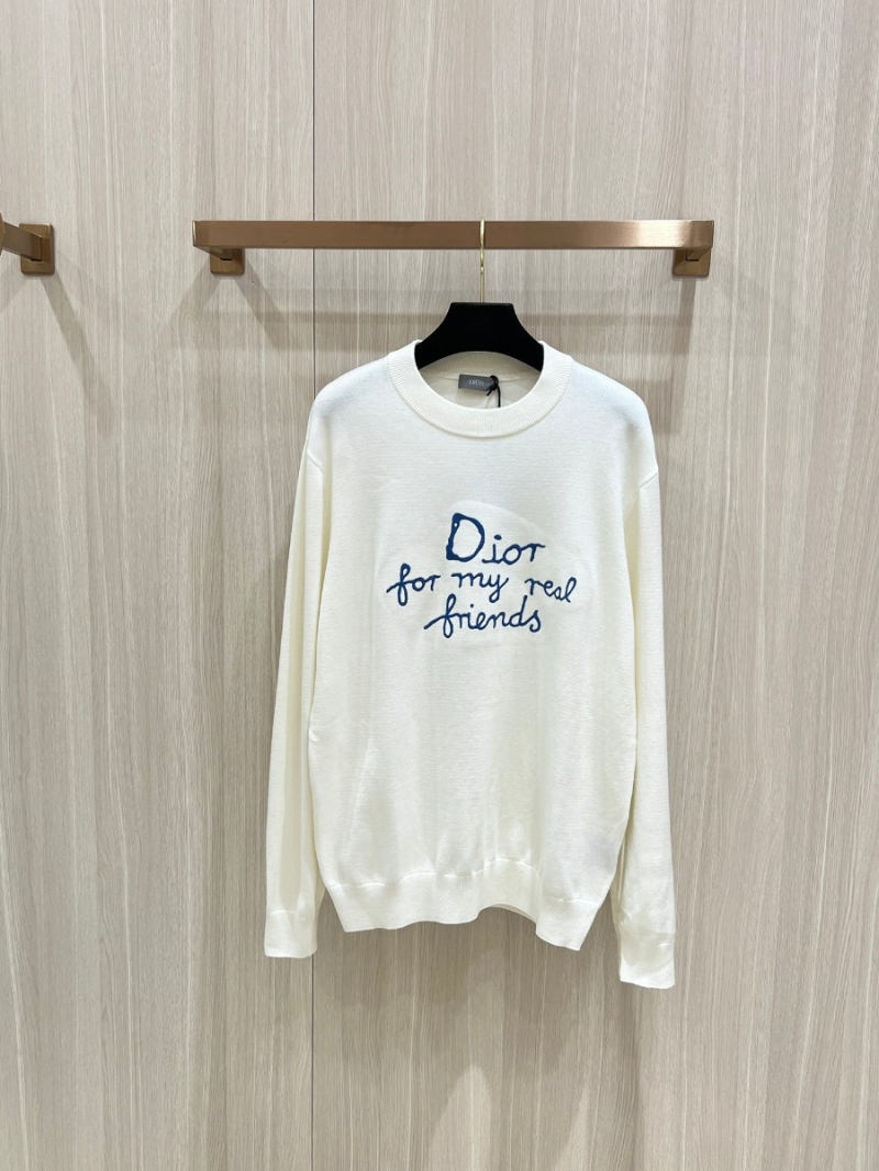 Dior Blue Letter Embroidered Wool Sweater – White