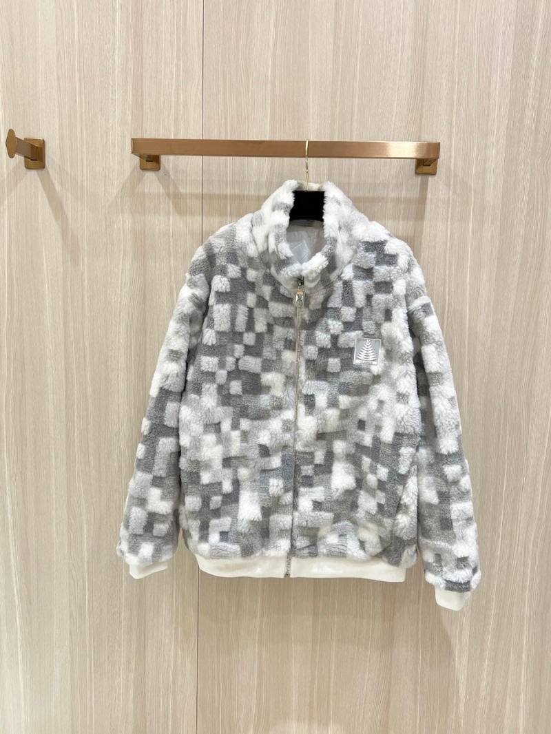 Louis Vuitton LV Ski Collection Mosaic Lamb Wool Jacket - Unisex - Grey & White